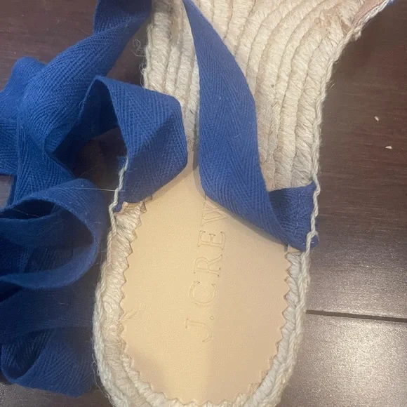J. Crew Blue stripe & Red pompom Espadrille Sandals with Ribbon Ties - Picture 6 of 11